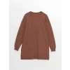 LCWAIKIKI Basic Kahverengi Bisiklet Yaka Baskılı Oversize Kadın Sweatshirt Tunik