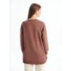 LCWAIKIKI Basic Kahverengi Bisiklet Yaka Baskılı Oversize Kadın Sweatshirt Tunik