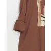 LCWAIKIKI Basic Kahverengi Bisiklet Yaka Baskılı Oversize Kadın Sweatshirt Tunik