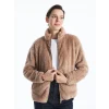 LCWAIKIKI Basic Kahverengi Dik Yaka Pelüş Kadın Fermuarlı Sweatshirt