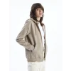 LCWAIKIKI Basic Kahverengi Kapüşonlu Düz Uzun Kollu Kadın Fermuarlı Sweatshirt