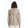 LCWAIKIKI Basic Kahverengi Kapüşonlu Düz Uzun Kollu Kadın Fermuarlı Sweatshirt
