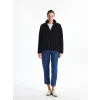 LCWAIKIKI Basic Siyah Dik Yaka Pelüş Kadın Fermuarlı Sweatshirt