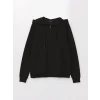 LCWAIKIKI Basic Siyah Kapüşonlu Düz Uzun Kollu Kadın Fermuarlı Sweatshirt