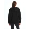 LCWAIKIKI Basic Siyah Kapüşonlu Düz Uzun Kollu Kadın Fermuarlı Sweatshirt