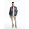 LCWAIKIKI Classic Bej Regular Fit Uzun Kollu Ekose Gabardin Erkek Gömlek