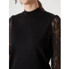 LCWAIKIKI Classic Siyah Yarım Balıkçı Yaka Dantel Detaylı Kadın Triko Kazak