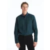 LCWAIKIKI Classic Yeşil Regular Fit Uzun Kollu Gabardin Erkek Gömlek