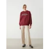 LCW Vision Bordo Bisiklet Yaka Nakışlı Oversize Kadın Kalın Sweatshirt