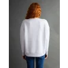 LCW Vision Gri Bisiklet Yaka Nakışlı Oversize Kadın Kalın Sweatshirt