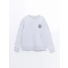 LCW Vision Gri Bisiklet Yaka Nakışlı Oversize Kadın Kalın Sweatshirt