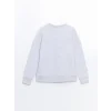 LCW Vision Gri Bisiklet Yaka Nakışlı Oversize Kadın Kalın Sweatshirt