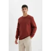 T3777 Regular Fit Bisiklet Yaka Kalın Basic Düz Sweatshirt