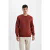 T3777 Regular Fit Bisiklet Yaka Kalın Basic Düz Sweatshirt