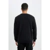 T3777 Siyah Regular Fit Bisiklet Yaka Basic Düz Sweatshirt