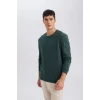 T3777 Regular Fit Bisiklet Yaka Kalın Basic Düz Sweatshirt