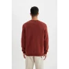 T3777 Regular Fit Bisiklet Yaka Kalın Basic Düz Sweatshirt