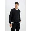 T3777 Siyah Regular Fit Bisiklet Yaka Basic Düz Sweatshirt