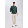 T3777 Regular Fit Bisiklet Yaka Kalın Basic Düz Sweatshirt