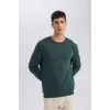 T3777 Regular Fit Bisiklet Yaka Kalın Basic Düz Sweatshirt