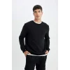 T3777 Siyah Regular Fit Bisiklet Yaka Basic Düz Sweatshirt