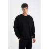 T5139 Siyah Oversize Geniş Kalıp Bisiklet Yaka Kalın Kumaş Basic Düz Sweatshirt
