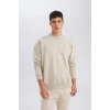 T5139 Oversize Geniş Kalıp Bisiklet Yaka Kalın Basic Düz Sweatshirt