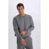 T5139 Oversize Geniş Kalıp Bisiklet Yaka Kalın Kumaş Basic Düz Sweatshirt