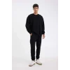 T5139 Siyah Oversize Geniş Kalıp Bisiklet Yaka Kalın Kumaş Basic Düz Sweatshirt