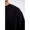 T5139 Siyah Oversize Geniş Kalıp Bisiklet Yaka Kalın Kumaş Basic Düz Sweatshirt