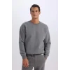 T5139 Oversize Geniş Kalıp Bisiklet Yaka Kalın Kumaş Basic Düz Sweatshirt