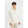 X7405 Comfort Regular Fit Rahat Kalıp Dik Yaka Fermuarlı Kalın Basic Düz Sweatshirt