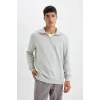 X7405 Comfort Regular Fit Rahat Kalıp Dik Yaka Fermuarlı Kalın Basic Düz Sweatshirt