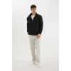 X7405 Siyah Comfort Regular Fit Rahat Kalıp Dik Yaka Fermuarlı Kalın Basic Düz Sweatshirt