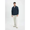 X7405 Comfort Regular Fit Rahat Kalıp Dik Yaka Fermuarlı Kalın Basic Düz Sweatshirt