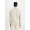 X7405 Comfort Regular Fit Rahat Kalıp Fermuarlı Dik Yaka Basic Sweatshirt