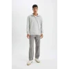 X7405 Comfort Regular Fit Rahat Kalıp Dik Yaka Fermuarlı Kalın Basic Düz Sweatshirt