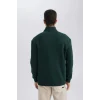 X7405 Comfort Regular Fit Rahat Kalıp Dik Yaka Fermuarlı Kalın Basic Düz Sweatshirt