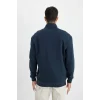 X7405 Comfort Regular Fit Rahat Kalıp Dik Yaka Fermuarlı Kalın Basic Düz Sweatshirt