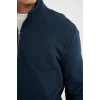 X7405 Comfort Regular Fit Rahat Kalıp Dik Yaka Fermuarlı Kalın Basic Düz Sweatshirt