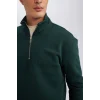X7405 Comfort Regular Fit Rahat Kalıp Dik Yaka Fermuarlı Kalın Basic Düz Sweatshirt