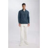 X7405 Comfort Regular Fit Rahat Kalıp Dik Yaka Fermuarlı Kalın Basic Düz Sweatshirt