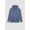 X8283 Mavi Cepli Regular Fit Kapüşonlu İçi Yumuşak Tüylü Basic Düz Sweatshirt