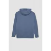 X8283 Mavi Cepli Regular Fit Kapüşonlu İçi Yumuşak Tüylü Basic Düz Sweatshirt