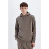 X8283 Kahverengi Cepli Regular Fit Kapüşonlu İçi Yumuşak Tüylü Basic Düz Sweatshirt