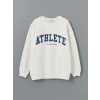 XSIDE ACTIVE Beyaz Bisiklet Yaka Baskılı Kadın Sweatshirt