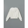 XSIDE ACTIVE Beyaz Kapüşonlu Oversize Crop Kadın Kalın Fermuarlı Sweatshirt