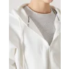 XSIDE ACTIVE Beyaz Kapüşonlu Oversize Crop Kadın Kalın Fermuarlı Sweatshirt