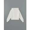 XSIDE ACTIVE Beyaz Kapüşonlu Oversize Crop Kadın Kalın Fermuarlı Sweatshirt