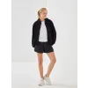 XSIDE ACTIVE Siyah Kapüşonlu Oversize Kadın Kalın Fermuarlı Sweatshirt